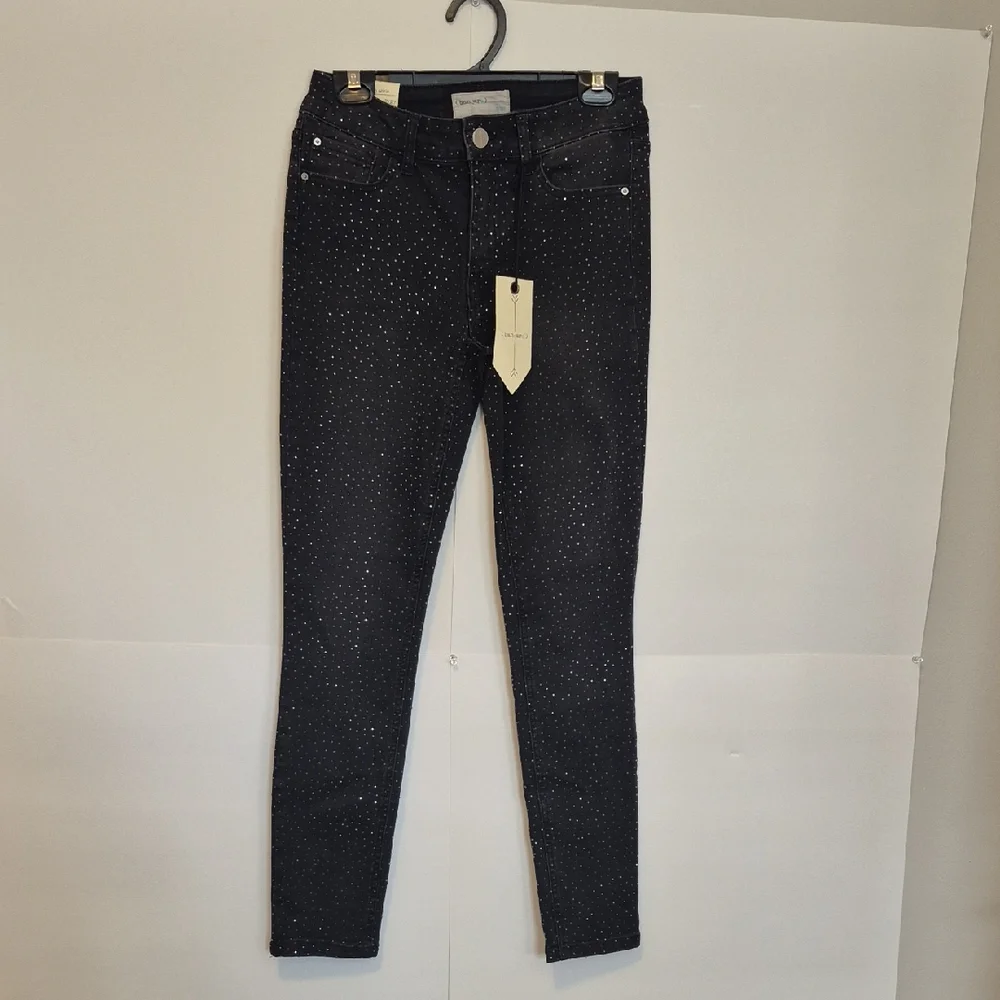 NWT BAN JARA Jr Mid Rise Black Rhinestone Jeans - 7/27" - Picture 5 of 10